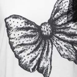 Pre Owned RED Valentino White Bow Print Jersey Tulle Detail Top M