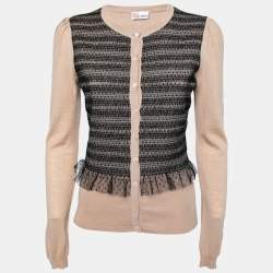 RED Valentino Beige Tulle-Overlay Wool Cardigan XL   