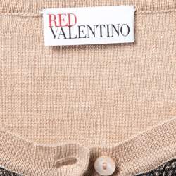 RED Valentino Beige Tulle-Overlay Wool Cardigan XL   