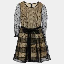 RED Valentino Black Tulle Tiered Belted Dress M