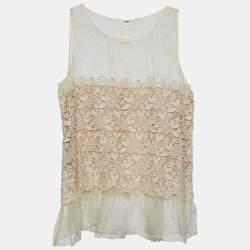 Pre Owned RED Valentino Cream Silk & Lace Sleeveless Top M