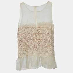 Pre Owned RED Valentino Cream Silk & Lace Sleeveless Top M