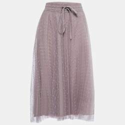 RED Valentino Light Purple Polka-Dot Tulle Pleated Midi Skirt M    