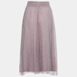 RED Valentino Light Purple Polka-Dot Tulle Pleated Midi Skirt M    