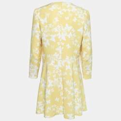 Pre Owned RED Valentino Yellow Butterfly Print Crepe Cady Knee-Length Dress L
