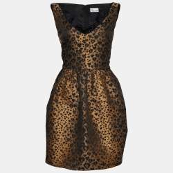 Pre Owned RED Valentino Brown Leopard Hearts Jacquard Fit & Flare Dress L