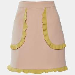 Pre Owned RED Valentino Light Pink Crepe Contrast Ruffle Trim Mini Skirt S