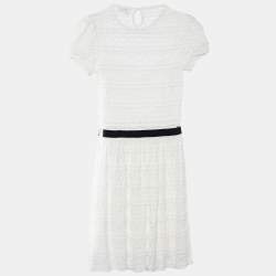 Pre Owned RED Valentino White Lace Contrast Bow Detail Mini Dress S