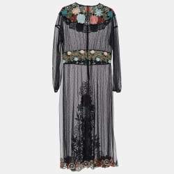 Pre Owned RED Valentino Black Floral Applique Lace Maxi Dress L