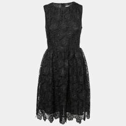 Pre Owned RED Valentino Black Floral Guipure Lace Sleeveless Dress M