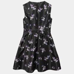 Pre Owned RED Valentino Black Floral Printed Synthetic Flared Dress S