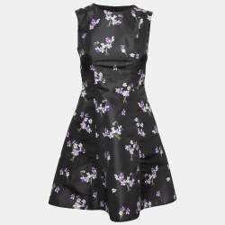 Pre Owned RED Valentino Black Floral Printed Synthetic Flared Dress S