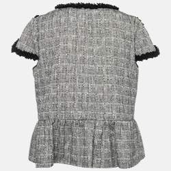 RED Valentino Black & Grey Tweed Ruffle Trim Cap-Sleeve Jacket L
