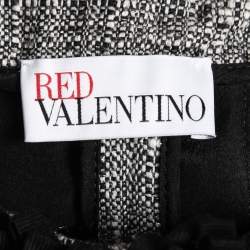 RED Valentino Black & Grey Tweed Ruffle Trim Cap-Sleeve Jacket L