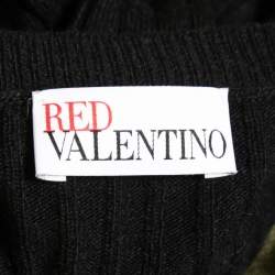 Pre Owned RED Valentino Black Floral Patterned Knit & Tulle Midi Dress L