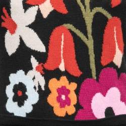 Pre Owned RED Valentino Black Floral Patterned Knit & Tulle Midi Dress L