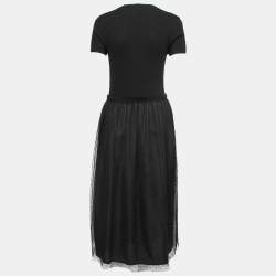Pre Owned RED Valentino Black Floral Patterned Knit & Tulle Midi Dress L