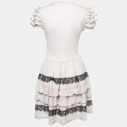 Pre Owned RED Valentino Grey Wool Knit Lace Trim Ruffled Dress L