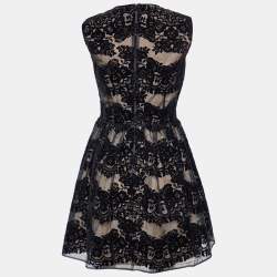 Pre Owned RED Valentino Black Flocked Silk Sleeveless Mini Dress S