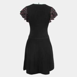 Pre Owned RED Valentino Black Knit Ruffled Sleeves Midi Dress L
