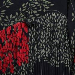 Pre Owned RED Valentino Black Floral Printed Plisse Chiffon Maxi Dress M