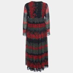 Pre Owned RED Valentino Black Floral Printed Plisse Chiffon Maxi Dress M