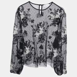RED Valentino Black Floral Embroidered Lace Blouse M