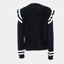Red Valentino Black Cable Knit Optical Ruffle Jumper L