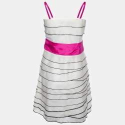 Pre Owned RED Valentino Cream Silk Bead Embellished Tiered Mini Dress M