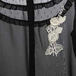 Pre Owned RED Valentino Black Crepe and Net Mock Neck Long Sleeve Blouse L