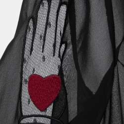 Pre Owned RED Valentino Black Crepe and Net Mock Neck Long Sleeve Blouse L