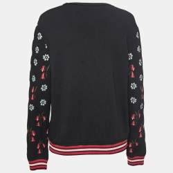 Pre Owned RED Valentino Black Floral Patterned Knit Sweater L