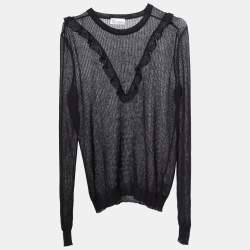 RED Valentino Black Open Knit Ruffled Pullover XL