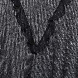 RED Valentino Black Open Knit Ruffled Pullover XL
