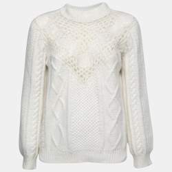 RED Valentino White Cable Knit Lace Detail Sweater M
