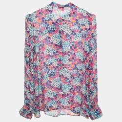 Pre Owned RED Valentino Multicolor Floral Print Silk Tie Neck Blouse M