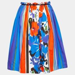 Red Valentino Blue Printed Cotton Paper Bag Waist Detail Midi Skirt M