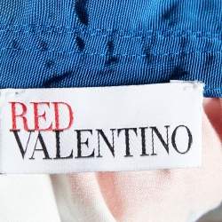Red Valentino Blue Printed Cotton Paper Bag Waist Detail Midi Skirt M