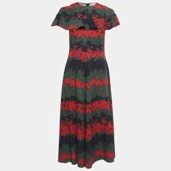 Pre Owned RED Valentino Black Floral Printed Crepe Ruffled Sleeve Maxi Dress M