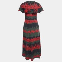 Pre Owned RED Valentino Black Floral Printed Crepe Ruffled Sleeve Maxi Dress M