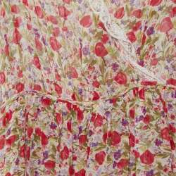 RED Valentino Beige Floral Printed Silk Lace Trim Detail Maxi Dress M