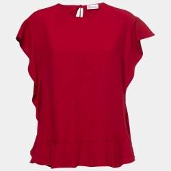RED Valentino Red Crepe Ruffle Detail Blouse L