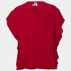 RED Valentino Red Crepe Ruffle Detail Blouse L