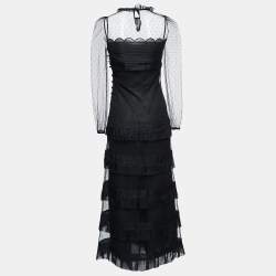 Pre Owned RED Valentino Black Mesh Tiered Full Sleeve Maxi Dress S