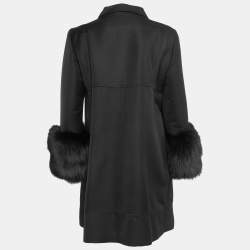 RED Valentino Vintage Black Wool Fox Fur Trimmed Coat L