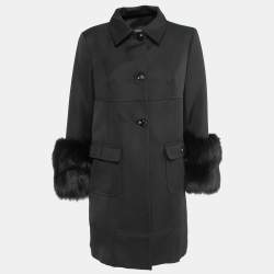 RED Valentino Vintage Black Wool Fox Fur Trimmed Coat L
