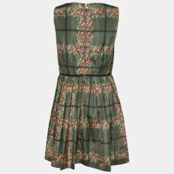RED Valentino Green Floral Print Synthetic Sleeveless Gathered Short Dress M