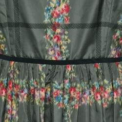 RED Valentino Green Floral Print Synthetic Sleeveless Gathered Short Dress M