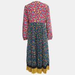 Pre Owned RED Valentino Multicolor Embellished Floral Print Crepe Long Sleeve Midi Dress M