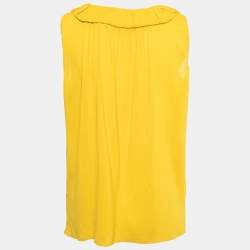 Pre Owned RED Valentino Yellow Crepe Bow Detailed Sleeveless Blouse M